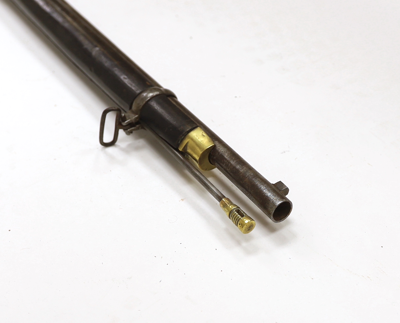 A Victorian percussion cap rifle (Tower Carbine), lock stamped 1859 TOWER and VR cypher, two barrel bands and compartment in stock, barrel 74cm